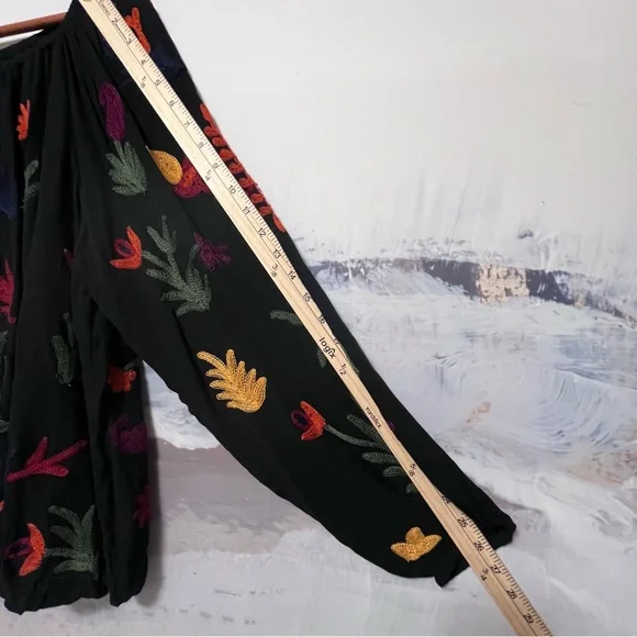LAURIE FELT Black Peasant Blouse with Multicolor Floral Embroidery - Picture 16 of 16